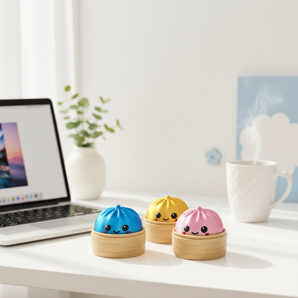 Dumpling Clicker Fidget Toy set of 4 on desk lifestyle