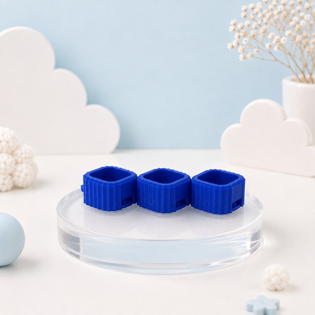 Blue Modular Keyboard Clicker base on pastel blue Tiny Tech Creations display