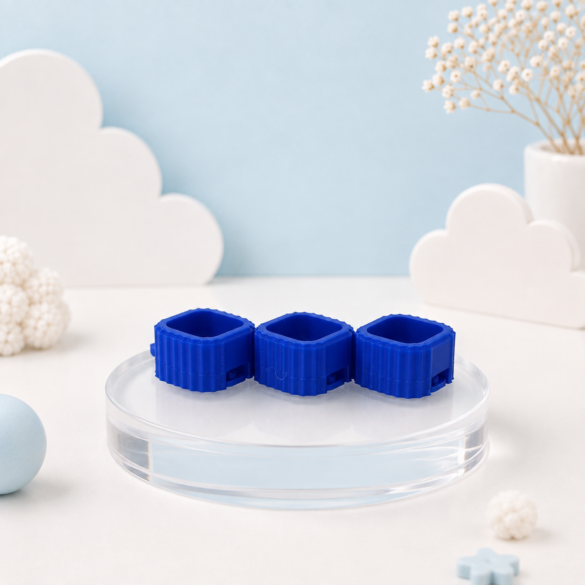 Blue Modular Keyboard Clicker base on pastel blue Tiny Tech Creations display