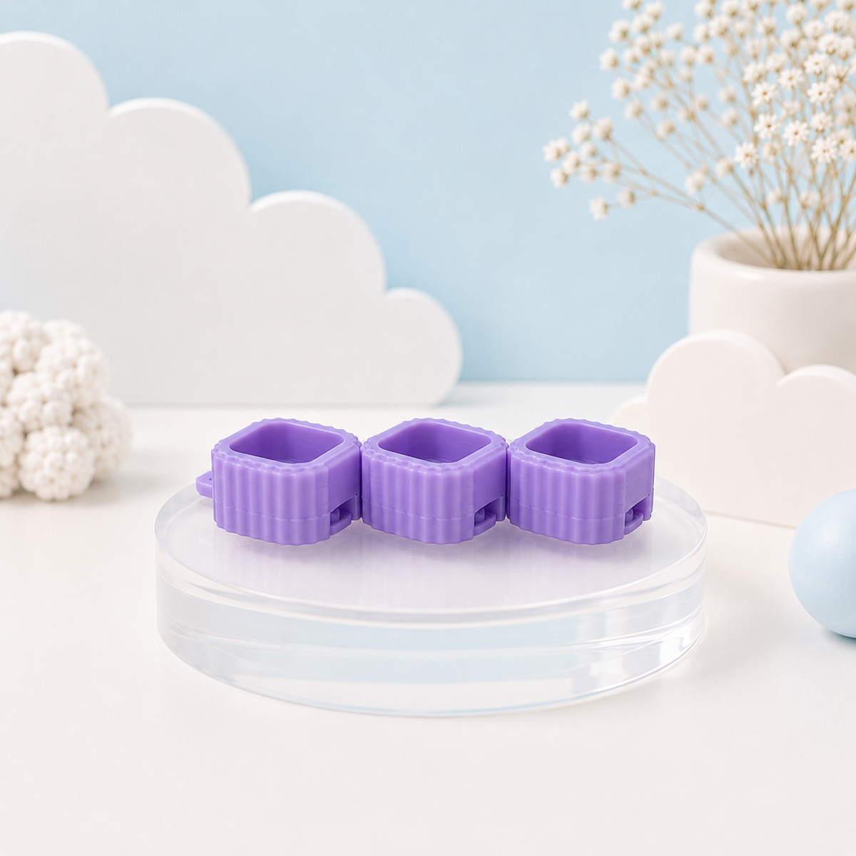 Lavender Modular Keyboard Clicker base on pastel blue Tiny Tech Creations display