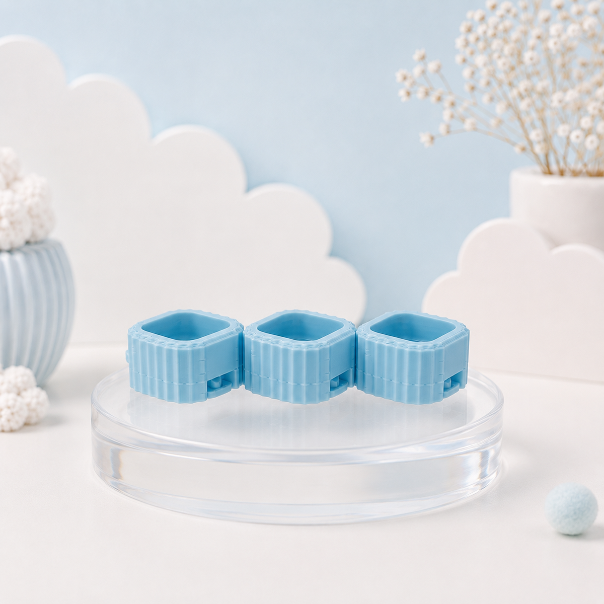 Light Blue Modular Keyboard Clicker base on pastel blue Tiny Tech Creations display