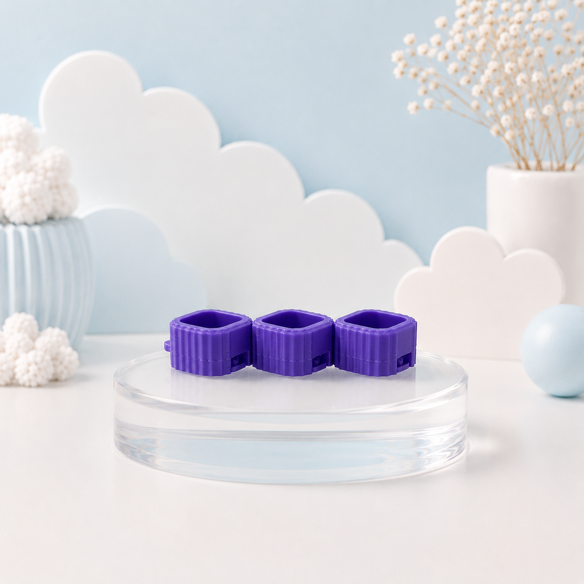Purple Modular Keyboard Clicker base on pastel blue Tiny Tech Creations display