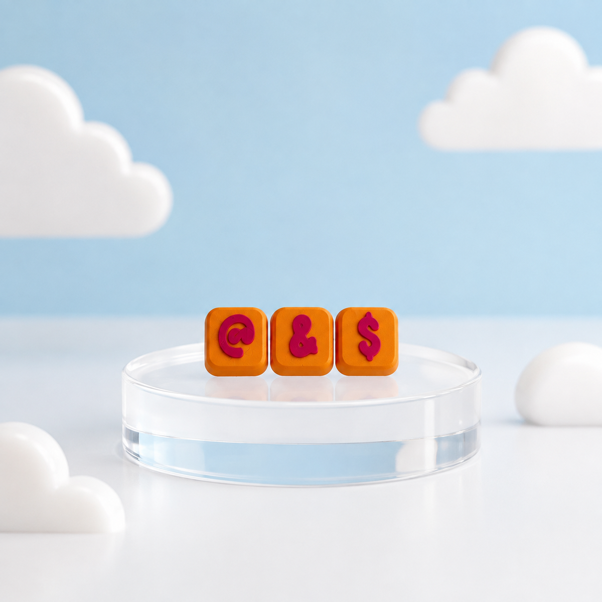 Orange Modular Keyboard Clicker caps with Hot Pink @, ampersand, and dollar symbols